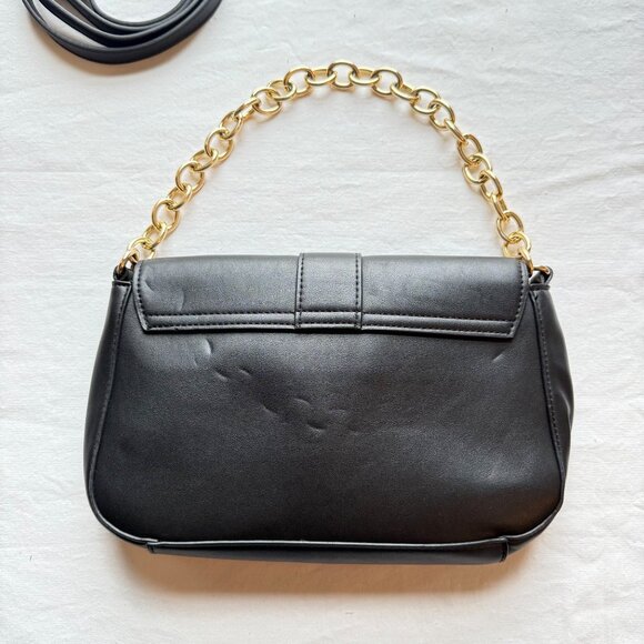 Black Faux Leather Shoulder Bag With Gold Chain & Detachable Strap By A New Day - Picture 5 of 11